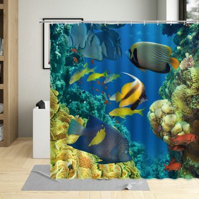 Colorful Tropical Fish Shower Curtain Undersea World Coral Printing Bathroom Decor With Hooks Screen Curtains Home Decoration