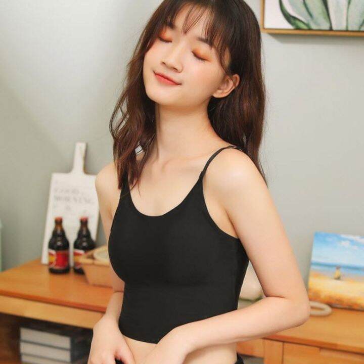 บรา-สายเดี่ยว-ผ้าลื่น-ครึ่งตัว-เกาะอก-สปอร์ตบรา-เสริมฟองน้ำ-ผ้านุ่ม-ระบายอากาศ-เกรดพรีเมี่ยม