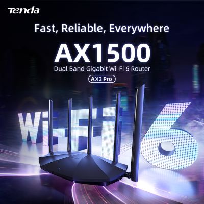 Tenda WIfi6 AX2 Pro Dual-Band 1501Mbps 2.4Ghz 5Ghz Gigabit Wi-Fi 6 Router ประสิทธิภาพสูง FEMs 5ภายนอก6dBi เสาอากาศ