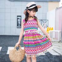 New Summer Kids Girls Dress Bohemian Beach Dress Flowers Sleeveless Tassel Decor Princess Dresses 3-10Y Children Girls Clothes  by Hs2023