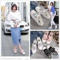 COD DSFGREYTRUYTU Summer new half hold small white shoes Korean all-match students without heel breathable slippers women canvas shoes lazy cloth shoes