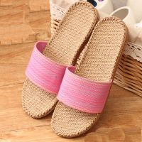 New 5 Colors Linen Indoor Women Slippers 35-45 Big Size WomanMen Flat Slides