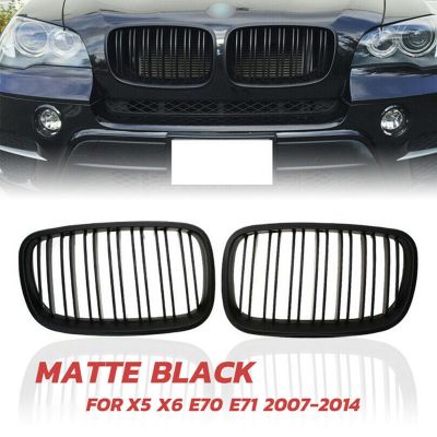 Matte Black Front Bumper Dual Slat Front Kidney Grill Grille For-BMW X5 X6 E70 E71 2007-2014