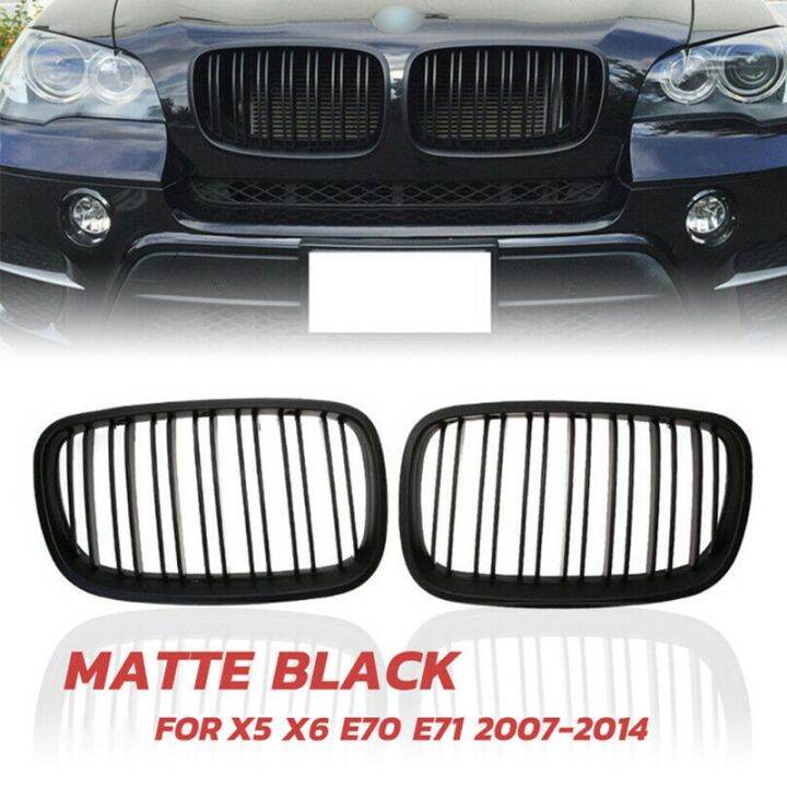 matte-black-front-bumper-dual-slat-front-kidney-grill-grille-for-bmw-x5-x6-e70-e71-2007-2014