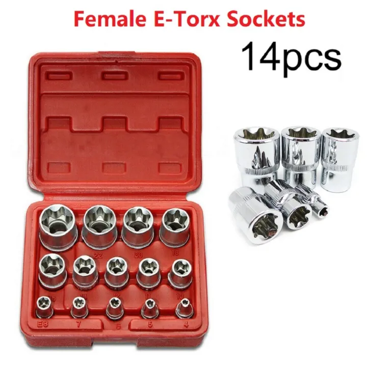 14pcs Set E Torx Star Female Bit Socket Set 1 2 3 8 1 4 Drive E4-e24 