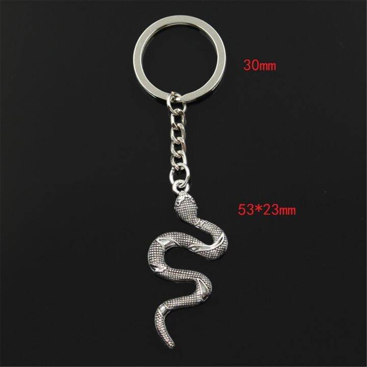 new-fashion-men-30mm-keychain-diy-metal-holder-chain-vintage-snake-cobra-53x23mm-bronze-silver-color-pendant-gift-key-chains