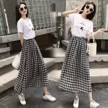 Checkered long skirt on sale outfit