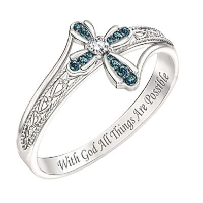 แหวนเพชรสีฟ้าแบบใหม่สำหรับผู้หญิงทำจากเงินประดับแบบใหม่