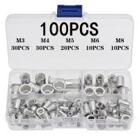 100Pcs Aluminum Flat Head Rivet Nuts Set M3 M4 M5 M6 M8 Rivet Nuts Insert Rivets Mix Size Premium Automatic Rivet Tool Set