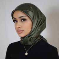 【YF】 125x125cm Solid Color Square Satin Scarf Hijabs for Woman Plain Medine Silk Veil Muslim Womens Hijab Sets Turban Hair Wrap