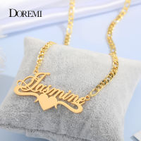 DOREMI 3MM Figaro Personalized Chain Custom Name Necklace with Heart Stainless Customized Nameplate Necklace for Women Numbers