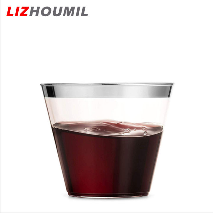 lizhoumil-แก้วพลาสติกขอบทอง100ชิ้นมี3สีให้เลือกพลาสติกเกรดอาหารแก้วพลาสติกถ้วยพลาสติกแบบใช้แล้วทิ้งสำหรับเครื่องดื่มเย็นกาแฟเย็น