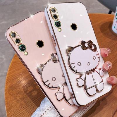 Folding Makeup Mirror Phone Case For Huawei Y9 Prime 2019 Y7 Prime 2019 Y6 2019  Case Fashion Cartoon Cute Cat Multifunctional Bracket Plating TPU Soft Cover Casing