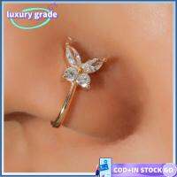 LUXURY GRADE เซอร์คอน ที่ปิดจมูก เครื่องประดับอัญมณีอัญมณี แผ่นชุบทอง แหวนจมูกแบบหนีบ แฟชั่นสำหรับผู้หญิง ผีเสื้อรูปผีเสื้อ คลิปหนีบจมูก สำหรับผู้หญิง