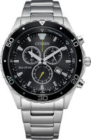 Citizen Mens Eco-Drive Weekender Chronograph Watch in Stainless Steel, Black Dial (Model: AT2387-52E)