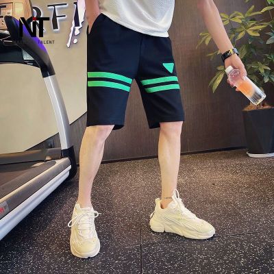 Korean Version of All-match Shorts Mens Summer Casual Fashion Striped Breathable Sports Pants Slim Straight Five-point Pants gnb