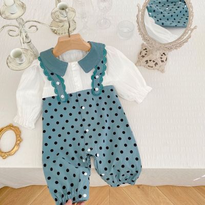 [COD] 2022 Infants and young children 0-2 years old baby autumn new full-open buckle dot contrast splicing fake two-piece lapel long crawl