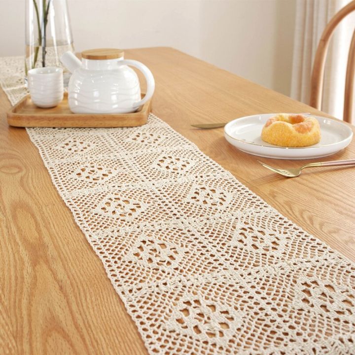 โต๊ะประดับทำจากผ้าฝ้ายลูกไม้ถักนอร์ดิกพร้อมพู่สีเบจ-สีดำ-สีขาวตกแต่งผ้าคลุมโต๊ะโรแมนติกสำหรับบ้านงานเลี้ยงงานแต่งงาน