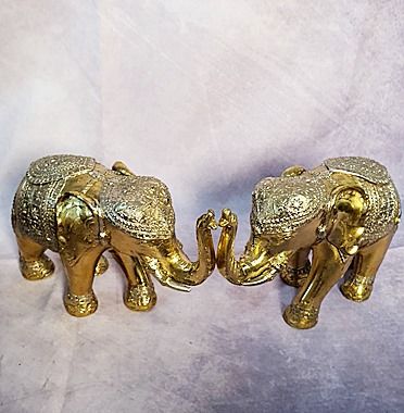 ช้างลายไทยคู่ ขนาด 7 นิ้วเต็ม สองกษัตริน์ เนื้อทองเหลืองหล่อตัน