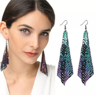 Mermaid Geometric Mermaidcore Square Accessories High Quality Dangle Drop Sequins Tassel Earrings Earrings