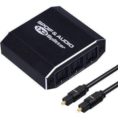 Digital Optical Audio Splitter 1X3, Spdif Toslink Optical Fiber Audio Splitter 1 in 3 Out Aluminum Alloy