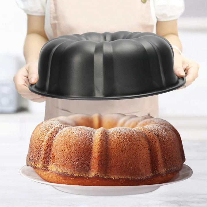 ถาดรองเค้กแบบท่อขนาด9หรือ10นิ้วกระทะมัดไม่ติดกระทะขนาดใหญ่สำหรับอบเหล็กคาร์บอนกระป๋องเค้กกระทะอบ