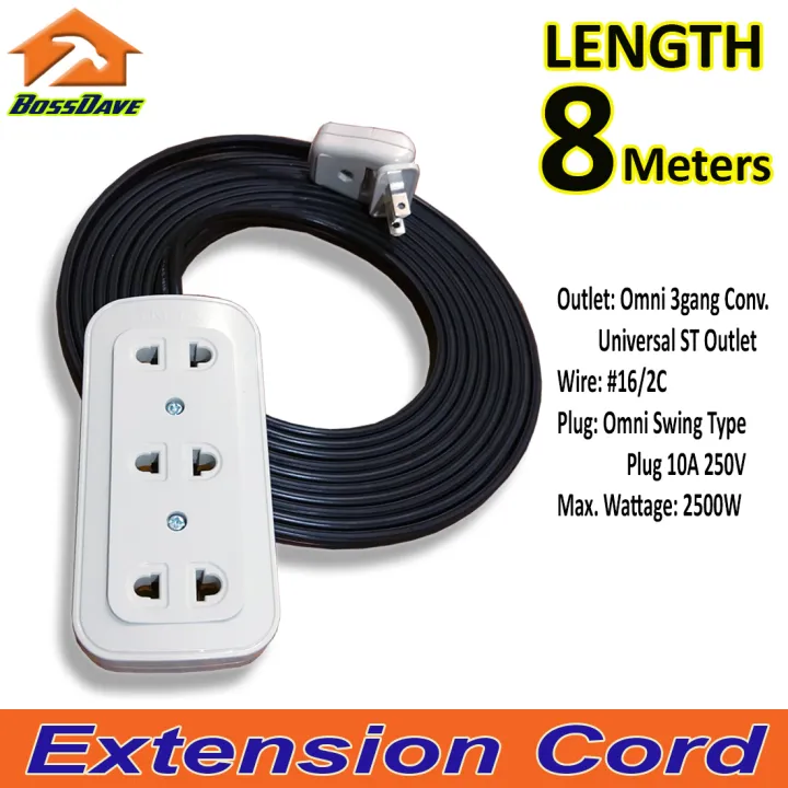 Extension Cord with Omni Swing Type Plug and Outlet 8 Meters in Length Lazada PH
