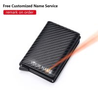 2022 Free Name Customized Card Holder Men Wallets Carbon Fiber Rfid Black Leather Slim Mini Wallet Small Money Bag Male Purses