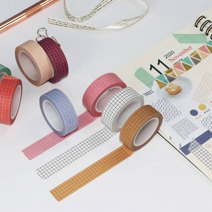 10pcs-colored-washi-tape-simple-pure-color-plaid-set-diy-handbook-decoration-sticker-school-party-supplies