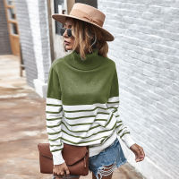 Striped Turtleneck Sweater Women  Fall Long Sleeved Kintted Woman Sweaters Brown Warm Pull Femme Casual Jersey Mujer