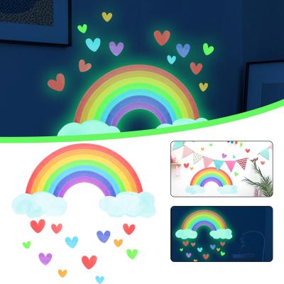 Cartoon Rainbow Luminous Wall Stickers Glow In The Home Heart Rooms Decal Kid Fluorescent Nursery Wall Dark For Baby Decor Cloud T8B9