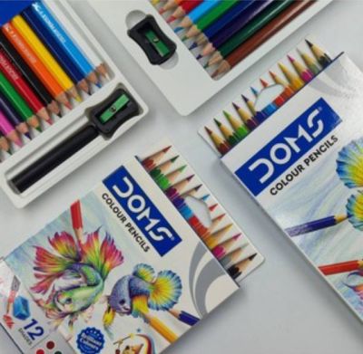 ดินสอสี สีไม้ 12 สี สียาว DOMS COLER PENCILS ฟรี! กบเหลา (จำนวน 1 กล่อง) ดินสอสีไม้