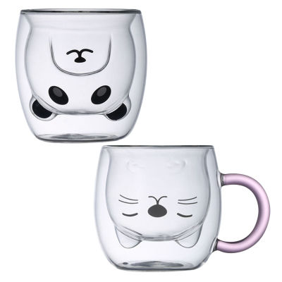 2-Layer Mugs High Borosilicate Glass Water Cup Cute Panda Cat Tea Coffee Milk Cup Lovely Home Decoration