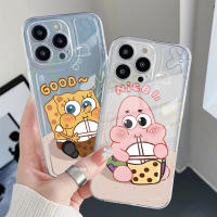 สำหรับ Samsung Galaxy A33 A53 A73 5G A32 A52 A72 A31 A51 A71 A13 A23 Spongebob ดีปลาดาวแพททริกดีขอบสี่เหลี่ยมรองรับการกระแทกฝาครอบป้องกันเลนเต็มรูปแบบ