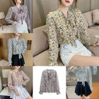 KOREAN STYLE เสื้อเชิ้ตแขนยาวผ้าชีฟองพิมพ์ลายสไตล์เกาหลีสําหรับผู้หญิง  NEW