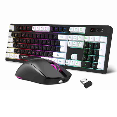 2.4G Gaming Wireless Keyboard and Mouse Set 104 Keys RGB Backlit Two-Color Keyboard and Mouse No Fading Black-White