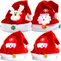 สุขสันต์วันคริสต์มาสผู้ใหญ่เด็กไฟ LED ใหม่หมวกหมวกเด็กกวางซานตาคลอสมนุษย์หิมะของขวัญคริสต์มาส2024