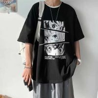 ญี่ปุ่นการ์ตูนแขนสั้นเสื้อยืดผู้ชายฤดูร้อนสไตล์พอร์ตในแบรนด์แฟชั่นร้อยหลวมบุคลิกภาพพิมพ์ห้าส่วนแขนครึ่งเสื้อผ้า