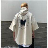 ใหม่ Mens Hoodies เสื้อแขนสั้น Unisex ผีเสื้อพิมพ์ Dark Gothic Trend Harajuku Casual American Hooded เสื้อกันหนาว Top