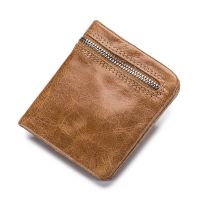 ZZOOI Vintage Womens Genuine Leather Wallet Short Men Women Clutch Bag Coin Purse Multi-function Wallets Money Bags Card Holder