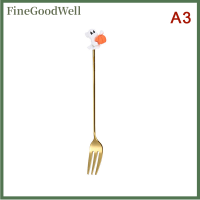 FineGoodWell ช้อนตักกาแฟขนาดเล็กพร้อมจี้สไตล์ฮาโลวีนส้อมเค้กอุปกรณ์เสริมสำหรับร้านอาหารอุปกรณ์บนโต๊ะอาหารช้อนชาสแตนเลส