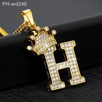 New Fashion Alloy Zircon A-Z Crown Alphabet Pendant Chain Necklace for Women Man Charm Punk Hip-Hop Initial Name Jewelry Gift