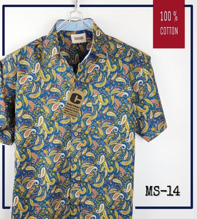 capture-shirt-เสื้อเชิ้ตผู้ชาย-แขนสั้น-คอปก-ผ้า-cotton100-ลายไทยหลากสี-สีเทาอากาศ-มีถึงอก-48-นิ้ว