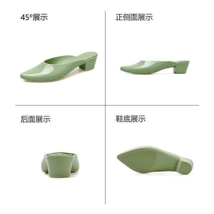 cross-border-pointed-half-slippers-leisure-female-rubber-pure-color-jelly-shoes-thick-with-wear-resisting-shallow-mouth-joker-wear-sandals