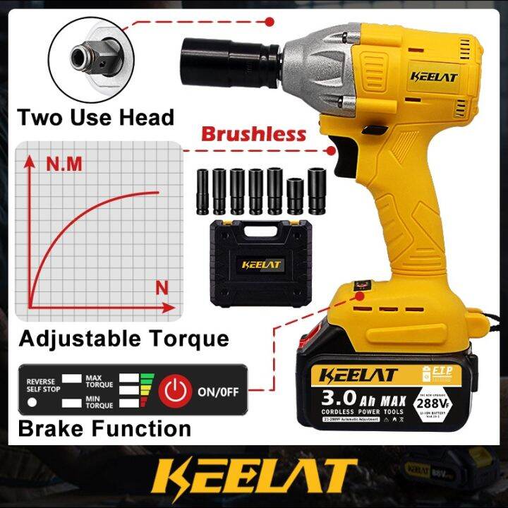 KEELAT 1/2'' Cordless Impact Wrench 1/4'' Brushless Wrench Drill