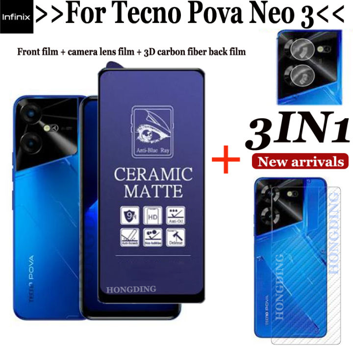 ฟิล์มกระจกเทมเปอร์ป้องกันกระจกนิรภัยฟิล์ม-3-in-1-กระจกเทมเปอร์-tecno-pova-neo-3-เลนส์กล้องถ่ายรูปสำหรับ-pova-neo-3ความเป็นส่วนตัว-สีม่วงกระจกนิรภัยป้องกันแสงม่วงน้ำเงินกระจกเทมเปอร์