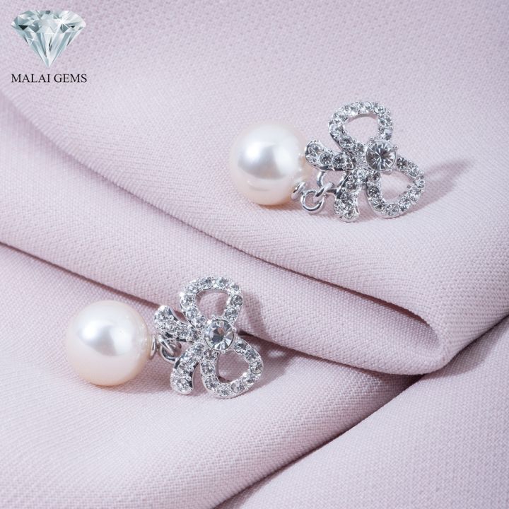 malai-gems-ต่างหูมุก-เงินแท้-silver-925-เพชรสวิส-cz-เคลือบทองคำขาว-รุ่น-51000547-แถมกล่อง-ต่างหูเพชร-ต่างหูเงินแท้