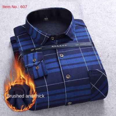 2021 Autumn Winter warm shirt plus size velvet thickening fashion print plaid shirt long sleeve mens brand shirt dress shirt