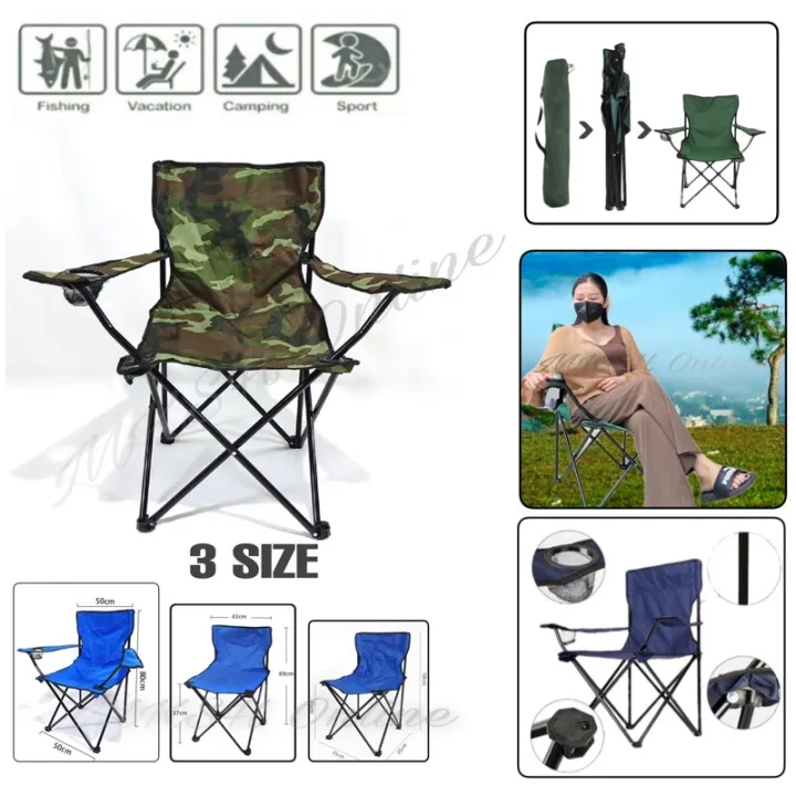 Folding Camping Chair Fishing Chair Portable Outdoor with Arm Rest Cup ...