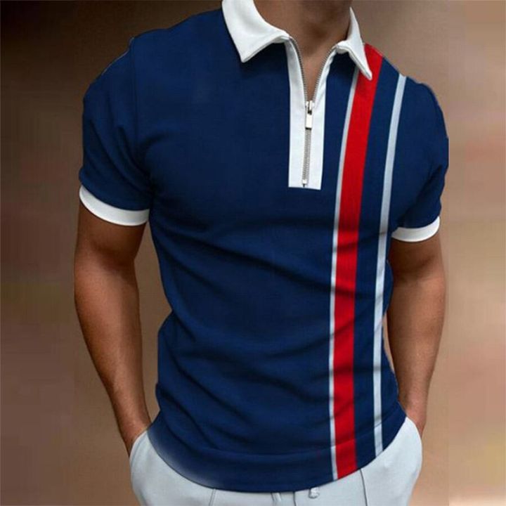 เสื้อยืดลายตารางแขนสั้นลำลองเสื้อผ้าสำหรับกีฬากอล์ฟเสื้อโปโล-s-เสื้อผ้าเข้าชุดผู้ชายหรูหราเสื้อโปโลคอปกเสื้อมีซิป